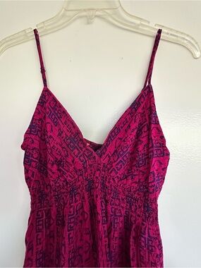 Spaghetti Strap Maxi Dress in Fuchsia Pink with Navy Pattern